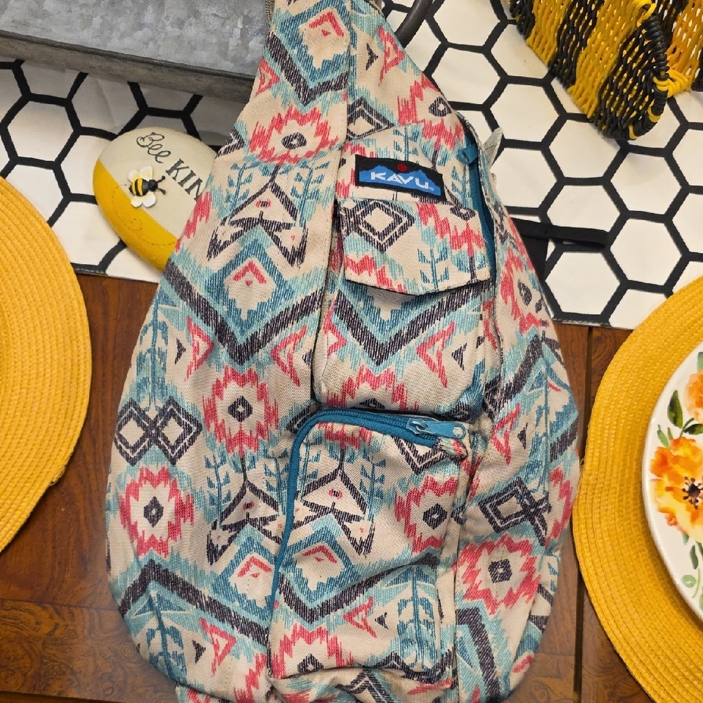 Kavu Cream and Pink Backpack Geometric Pattern
